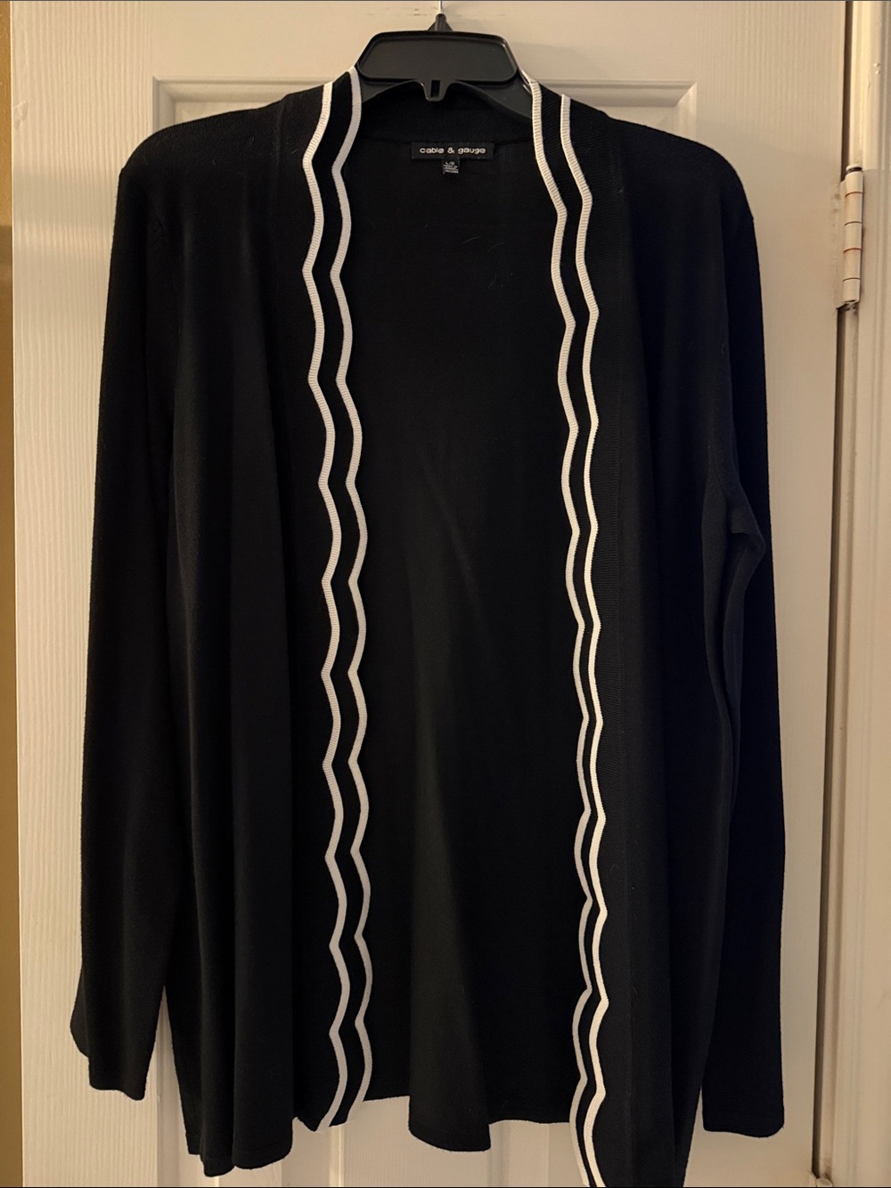 Cable & Gauge Black Cardigan with White Scalloped Trim
